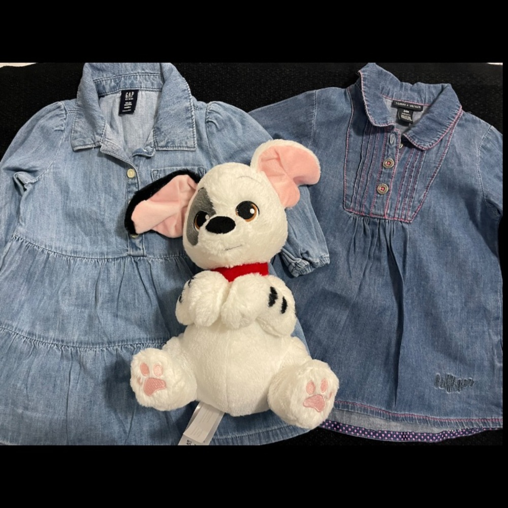 Gap and Tommy Hilfiger denim dress and Disney Patch 101 Dalmatians puppy .